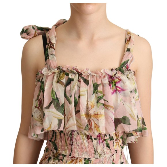 Dolce & Gabbana Pink Floral Print Silk Chiffon Tiered Dress - Picture 4 of 4